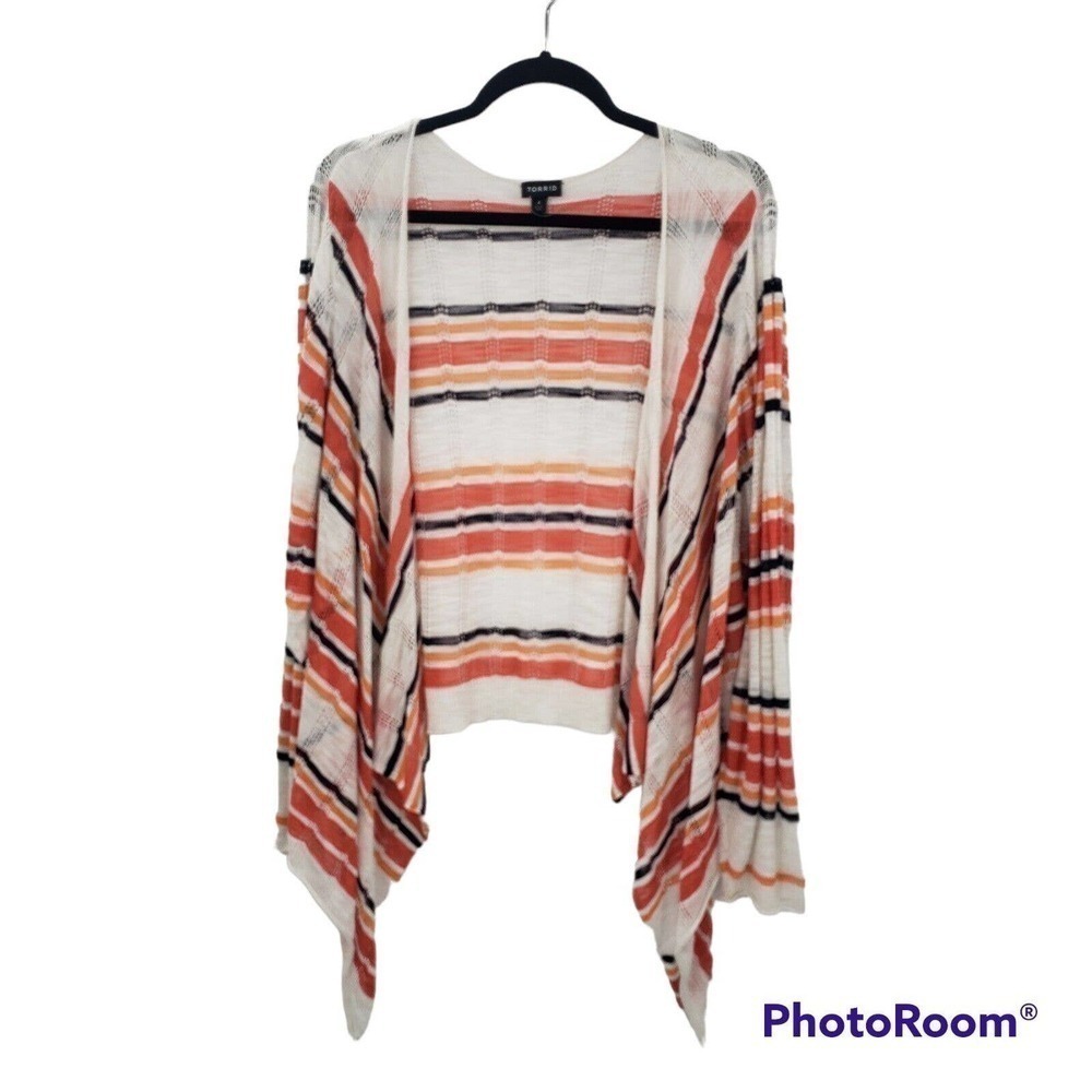 Torrid striped open front cardigan women size 2x 2 long sleeve crochet watrefall